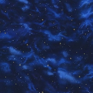 Stargazers 5 night sky from Robert Kaufman. Gold metallic star accents.  EKJM-6077-9 navy