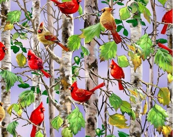 Cardinal on Birch Tree by Timeless Treasures DONA-CD3198  MULTI