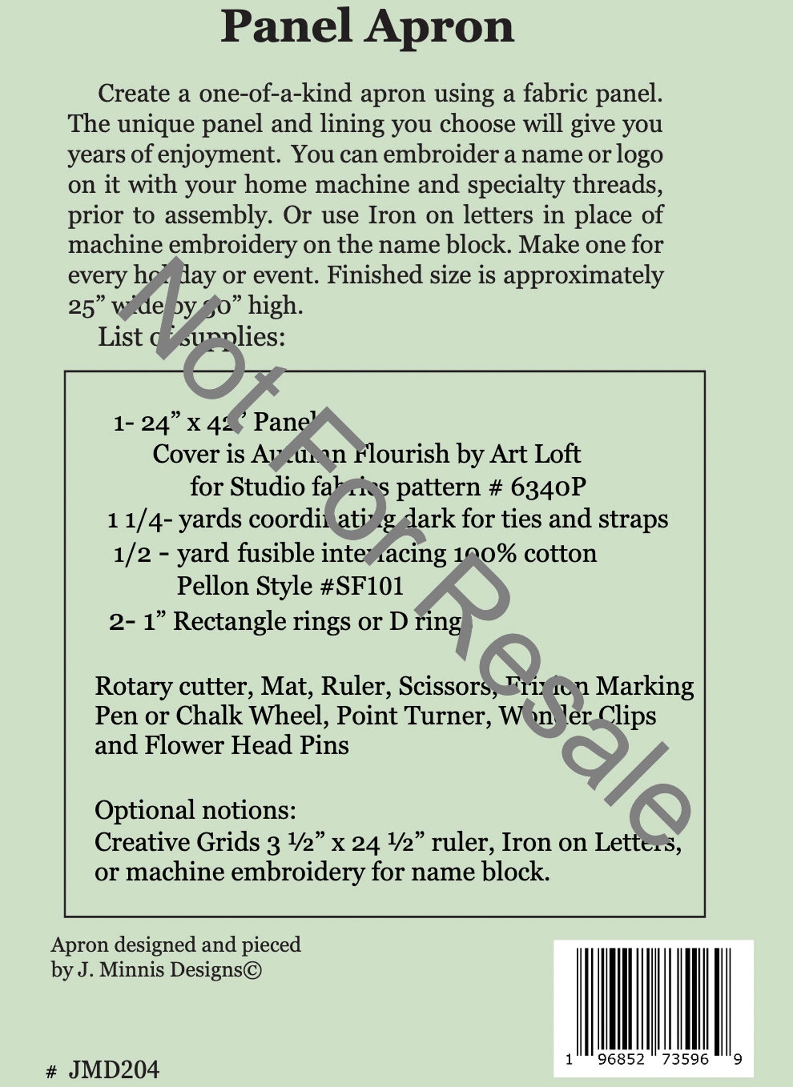 PDF Pattern for a Playing With Panels Apron by J. Minnis Designs ...