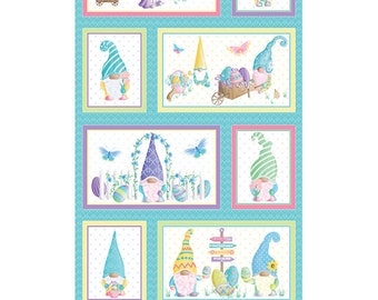 Spring Garden Gnome by Andi Metz for Benartex. Fun panel in beautiful spring colors. Coordinating fabric available. 12626-99