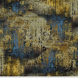 Abandoned 2 by Tim Holtz for Free Spirit Fabrics. Interesting, modern, colorful designs. PWTH140 Gold Gilded Mosaic-gold