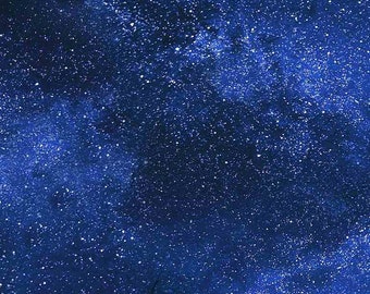 May include: A dark blue night sky with a scattering of white stars. The stars are clustered in some areas, creating a hazy, milky effect.