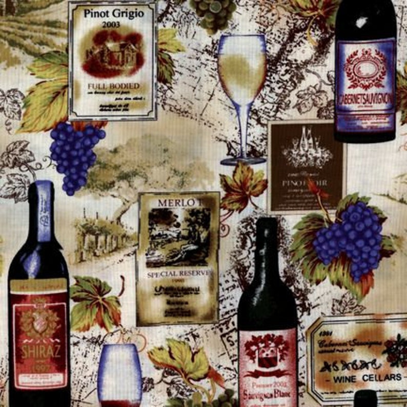 Choice of 3 wine related novelty fabrics from Robert Kaufman Etsy