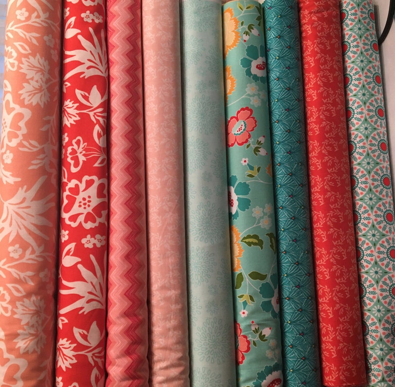 Peaches, corals and teals from several manufactures (listed below) for your special projects. Quilt shop excellent quality cotton fabric image 1