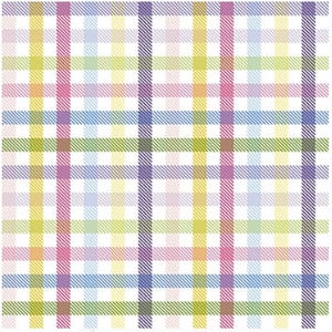 May include: A colorful plaid pattern with alternating stripes of pink, yellow, blue, and green. The pattern is repeated throughout the image.