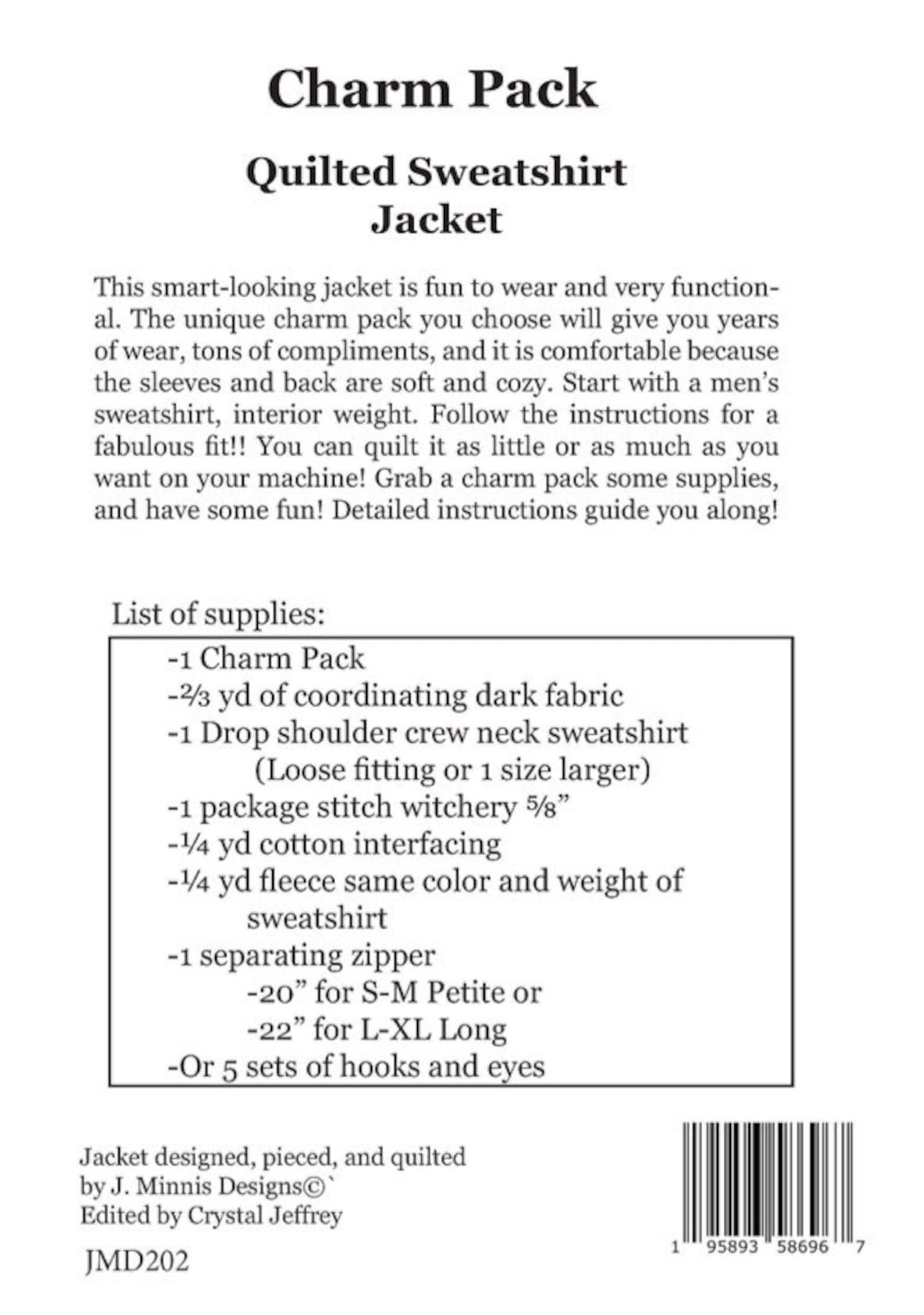 PDF Pattern for a Charm Pack Quilted Sweatshirt Jacket by J. Etsy