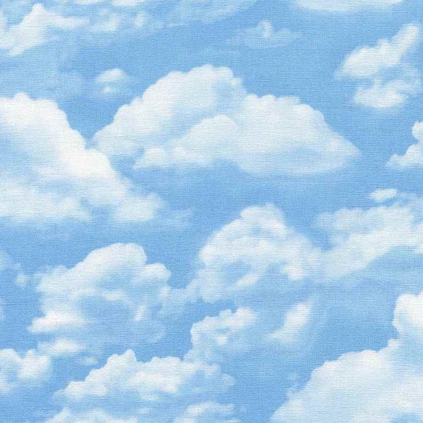 Fluffy clouds float across a pristine blue sky from Timeless Treasures. GM-C2188-Sky