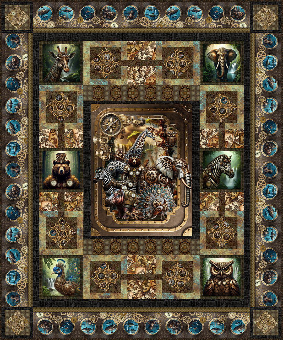 Kit or Pattern for the Steampunk Menagerie Quilt by Jason Yenter