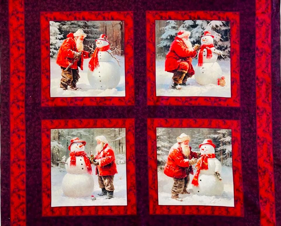 Santa's Snow Buddies Pillow Panel digitally printed from MDG 36" x 44"