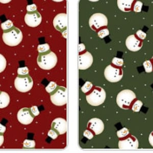 Jingle Bell Flannel - Crossroads Snowman from Benartex. Choose Red 10311F-10 or Green 10311F-44