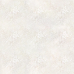 May include: A seamless pattern featuring a white floral design on a light gray background. The pattern includes small flowers, leaves, and dots.