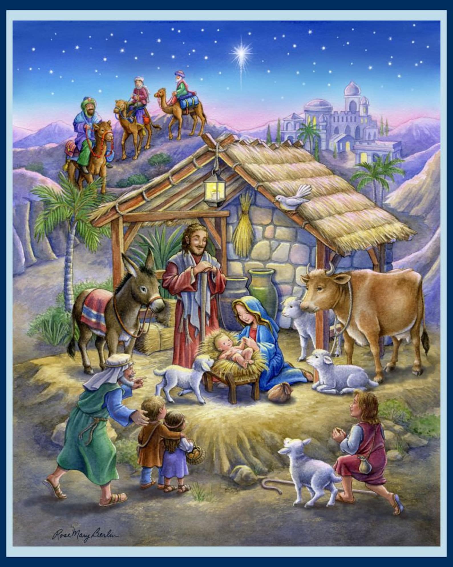 Beautiful Nativity scene panel by David Textiles. Digitally Etsy