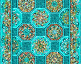 Kit to make a Teal Calypso II One fabric kaleidoscope quilt by Jason Yenter for In the Beginning.