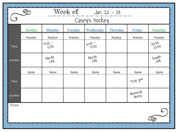 Printable Sports Schedule | Etsy