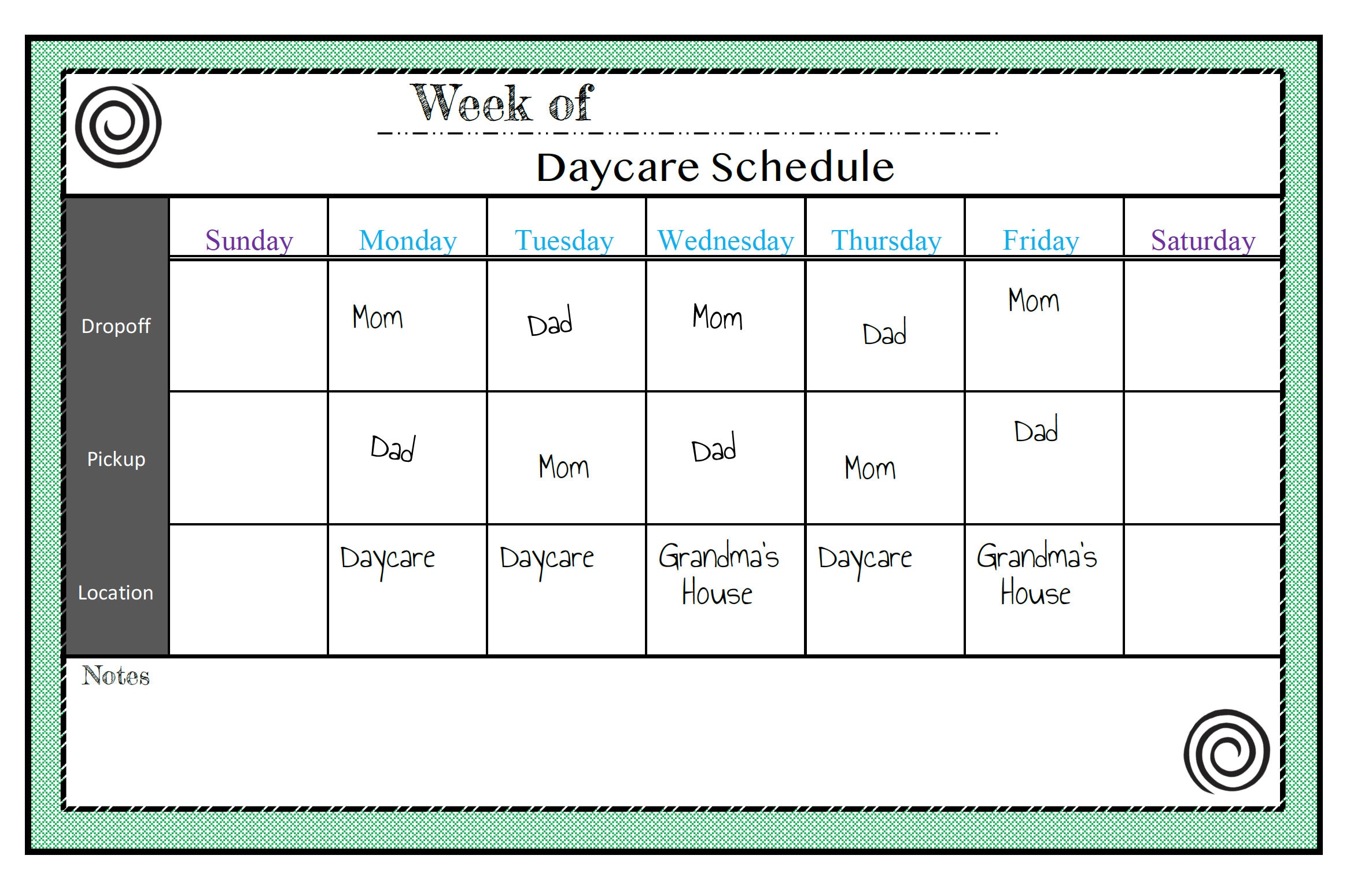 DayCare Daily Schedule Template DayCare Daily Schedule Template