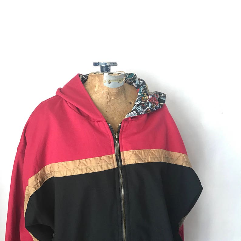 Medium Vintage Hoodie Light Coat Hooded Jacket Full Zip 80s Jacket