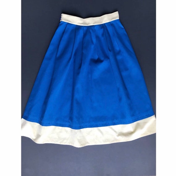 Vintage High Waisted Midi Skirt Blue White XS S - image 5
