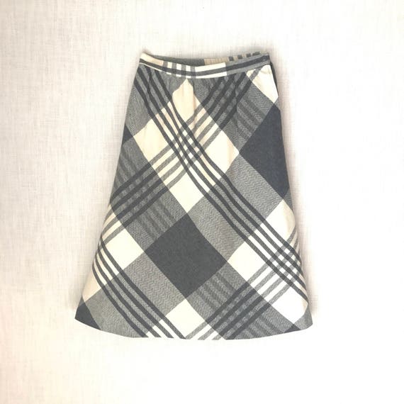 Grey & White Plaid Skirt, Midi Skirt, Vintage Woo… - image 1