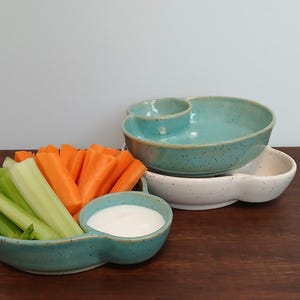 Chip and dip individual appetizer olive serving plate handmade pottery