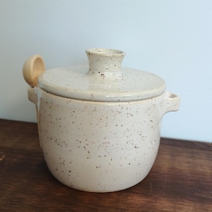 Handmade Ceramic Lidded Jar with wooden spoon- sugar dish, spice jar, salt cellar -container