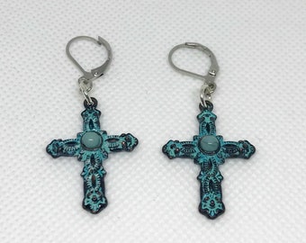 Turquoise Cross Earrings