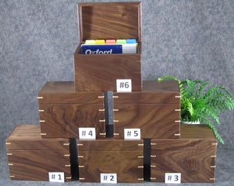 Handcrafted 4" X 6" Black Walnut Recipe Box with Dividers and Cards