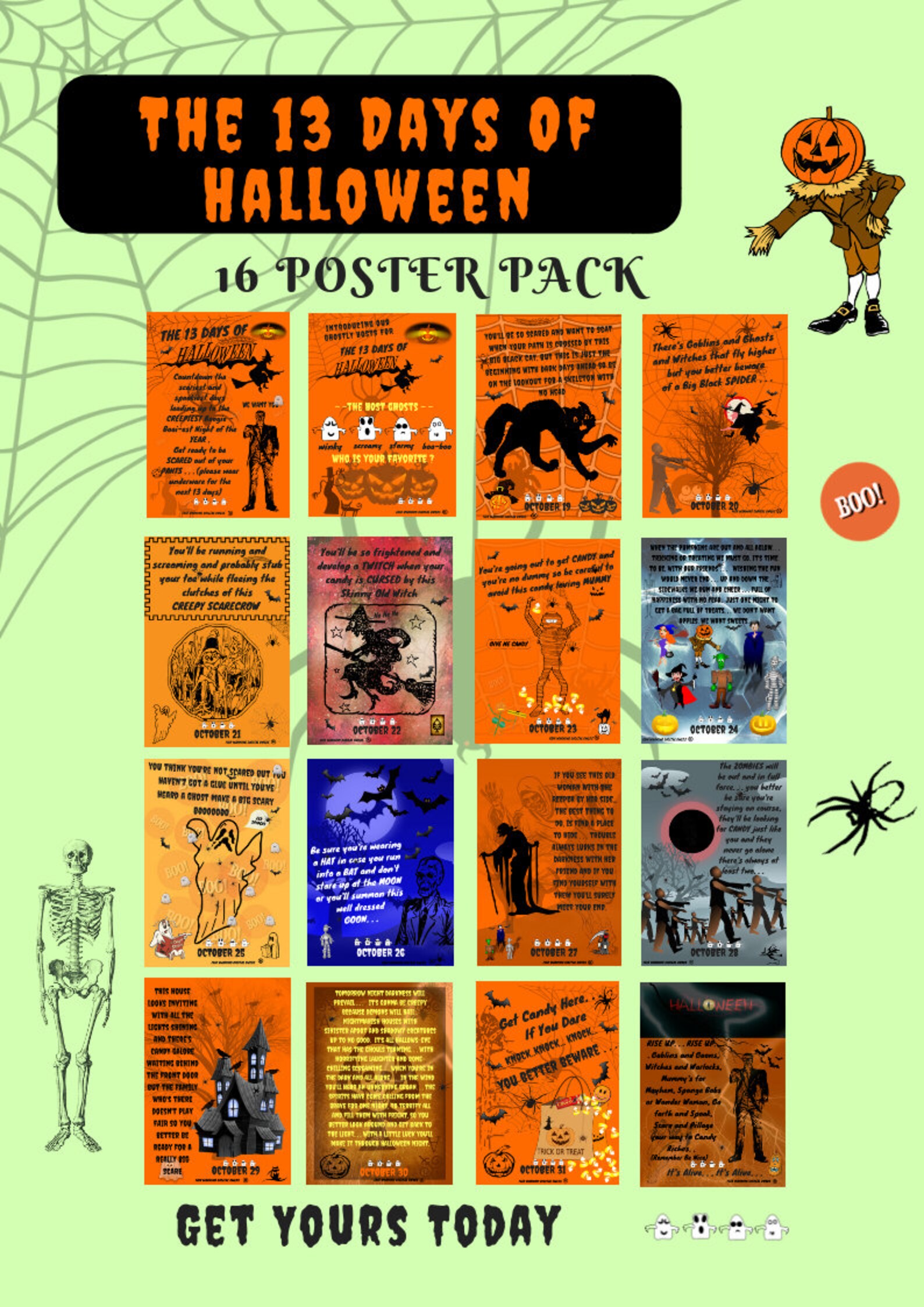 The 13 Days Of Halloween Poster Pack 16 Posters In All Etsy Italia