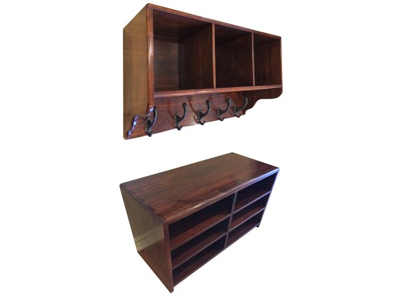 Walnut Bench And Coat Rack Matched Set Bench With Storage Etsy