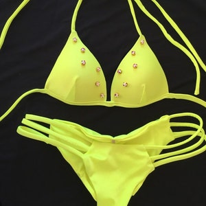 Neon Tri-String Rhinestone Bikini //