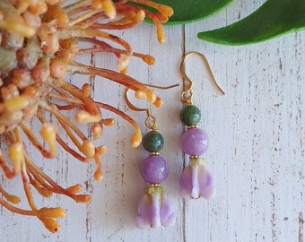 Crown Flower | Purple | Dangle | Small Flower Earrings | Hawaiian Flower Earrings | Gold | Silver