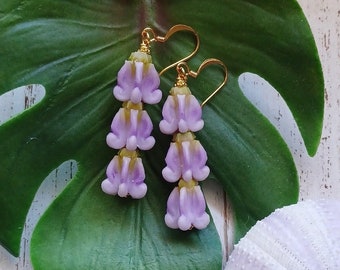 Crown Flower | Purple | Dangle | Small Flower Earrings | Hawaiian Flower Earrings | Gold | Silver