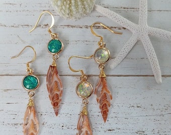Mitra Shell Dangle Earrings | Blue | Opal | Shell Jewelry | Sliced Shell | Beachy Jewelry | Dangle Earrings | Gold
