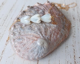 Mother of Pearl Pikake Flower Necklace | Jasmine Flower | Hawaiian Flower Necklace | Sterling Silver | Gold-Filled | 18" | 16"