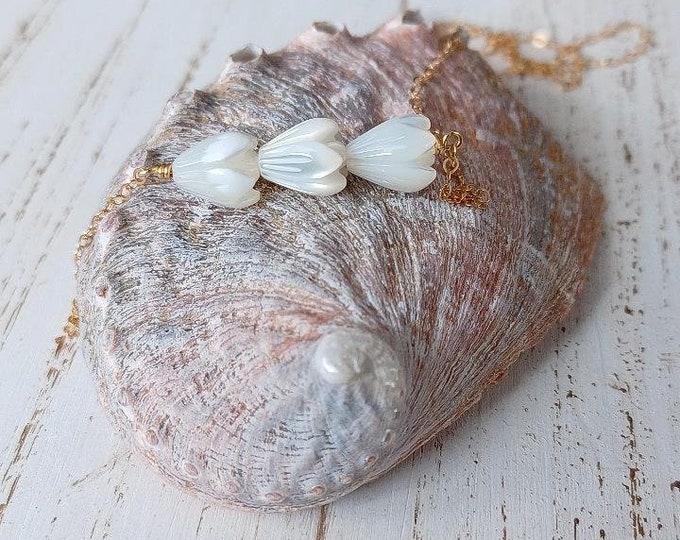 Featured listing image: Mother of Pearl Pikake Flower Necklace | Jasmine Flower | Hawaiian Flower Necklace | Sterling Silver | Gold-Filled | 18" | 16"