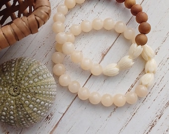 Pikake Sandalwood Bracelets | Hawaiian Flower | Yellow Jade | Jade | Gemstone | Stretchy Bracelets | Each