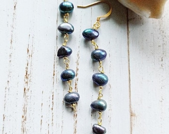 Peacock Pearl Dangle Earrings| Gold Jewelry| 5-6mm | Pearl Earrings | Gold | Silver