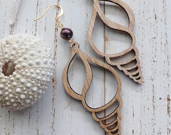 Wood Shell Earrings | Peacock Pearl | Shell Earrings | Tropical Beach | Gold | Silver