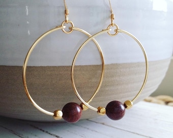 Sandalwood Hoop Earrings | Wood Jewelry | Simple | Medium Hoops | Gold Hoops