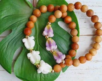 Sandalwood Bracelets | Crown Flower | Aromatic | Stacking bracelets | White | Purple | Stretchy Bracelets 8mm