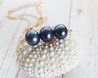 Trio Pearl Necklace | Blue |  Gold Filled | Freshwater Peacock Pearl  | 20" | 18" | 16"