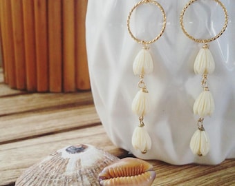 Pikake Flower Dangle Hoop | Twisted Hoops | Small Hoop | Hawaiian Flower Earrings | Gold Dangles