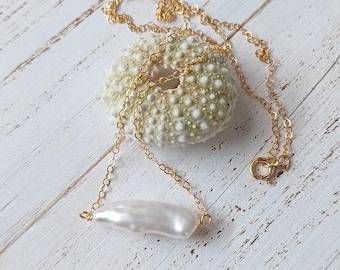 White Biwa Pearl Necklace | Stick Pearls | Dainty | Gold Filled | Freshwater | Pearl Jewelry | 18" | 16"