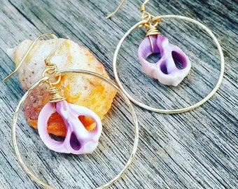 Cebu Sea Shell Hoop Earrings | Purple Sliced Shell Earrings | Shell Jewelry | Medium Hoops | Beach Lover Gift | Shell Hoops