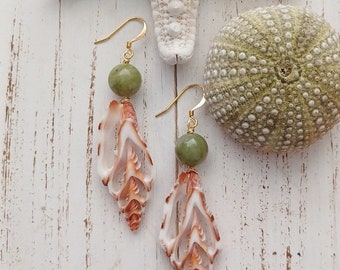 Mitra Shell Earrings | Green Jade | Dangle | Shell Jewelry | Sliced Shell | Shell Earrings | Beachy Jewelry | Hoop Earrings | Gold | Silver