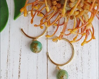 Mongolian Jade Hoop Earrings | Half Hoop | Gold