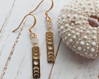 Crescent Moon Dangle Earrings | Moon Stone | Petite | Moon Phases | Bar