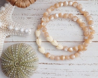 Pikake Flower Bracelets | Hawaiian Flower | Mother of Pearl | Gemstone | Stretchy Bracelets | Natural | 14k Gold Filled | Sterling Silver