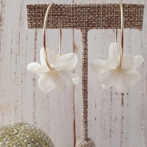 Pikake Flower Endless Hoop Earrings | Gold Hoops | Jasmine Flower | Gold Filled | 40mm