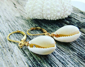 Cowry Earrings | Lever Back Style | Cowrie Shell | Shell Jewelry | Handmade in Hawaii