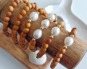 Sandalwood Pearl Bracelets | Triple Pearl | Freshwater Pearls | White | Stacking bracelets | Stretchy Bracelets | 14K Gold Filled